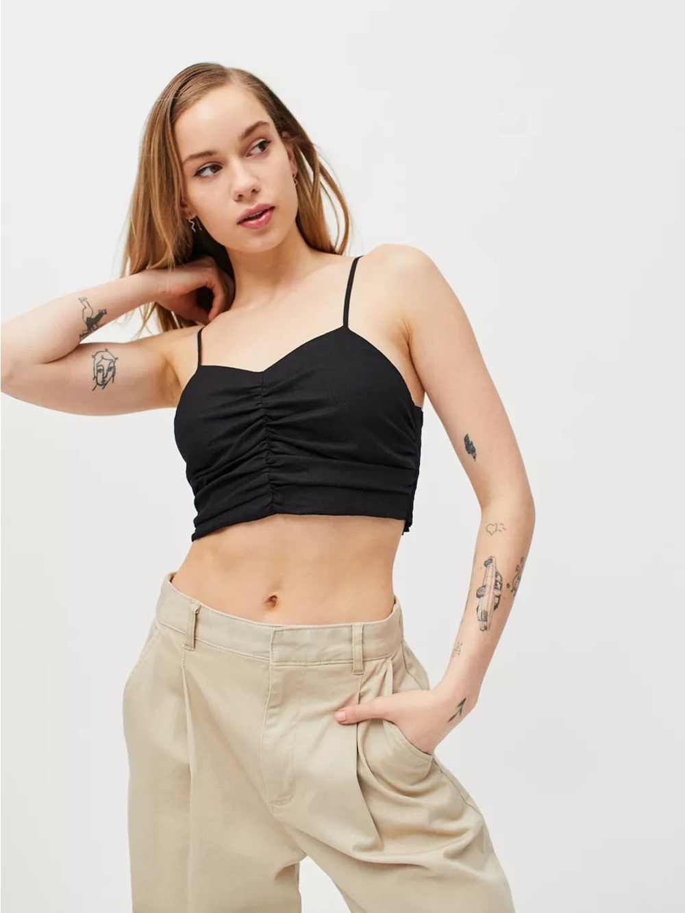 UO Urban Renewal Linen Cropped Tank Top With A Sweetheart Neckline Size Small